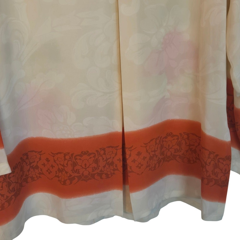 Harari 100% Silk Floral Blouse Hidden Button Cream Orange Size L - Picture 13 of 16